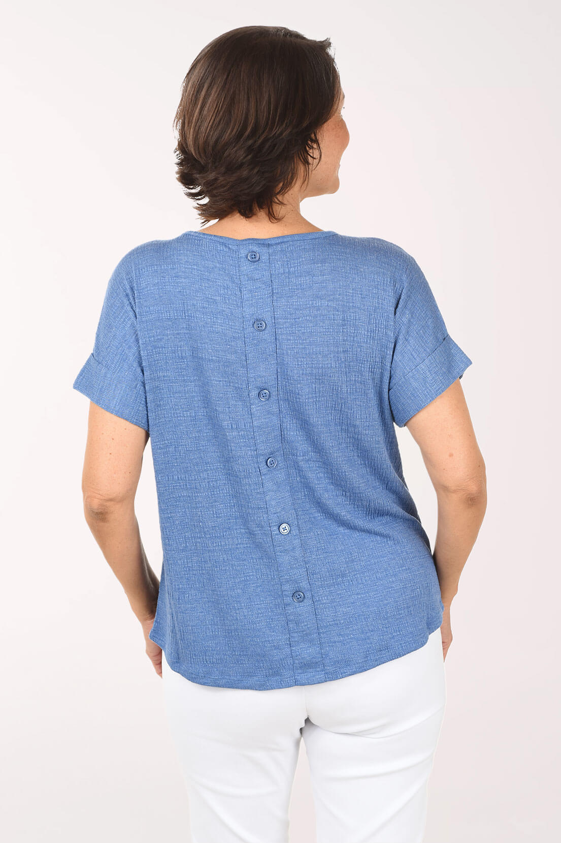 Slub Knit Button Back Short Sleeve | Ninety Clothing