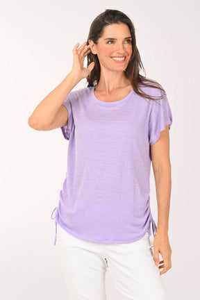 Slub Knit Side Shirred Crewneck Top