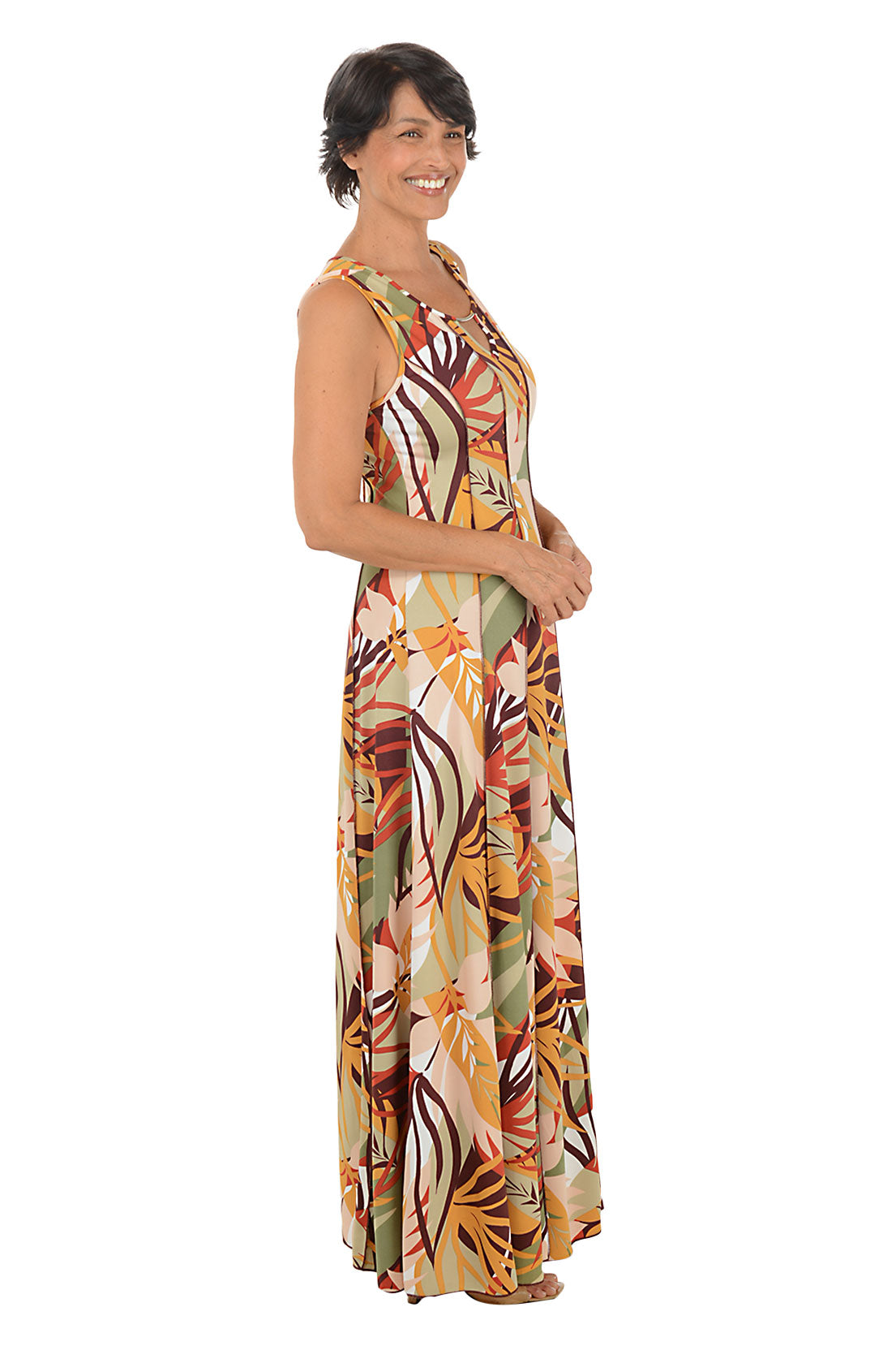 Bold Jungle Sleeveless Seamed Maxi Dress