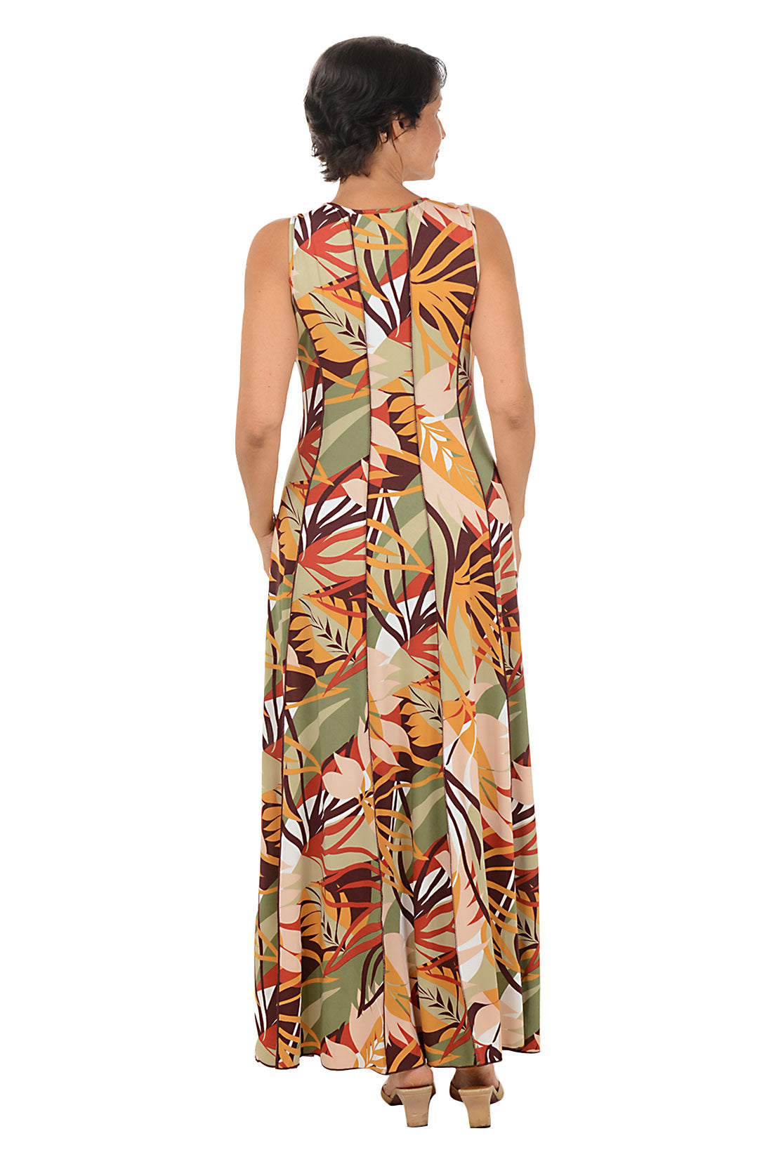 Bold Jungle Sleeveless Seamed Maxi Dress