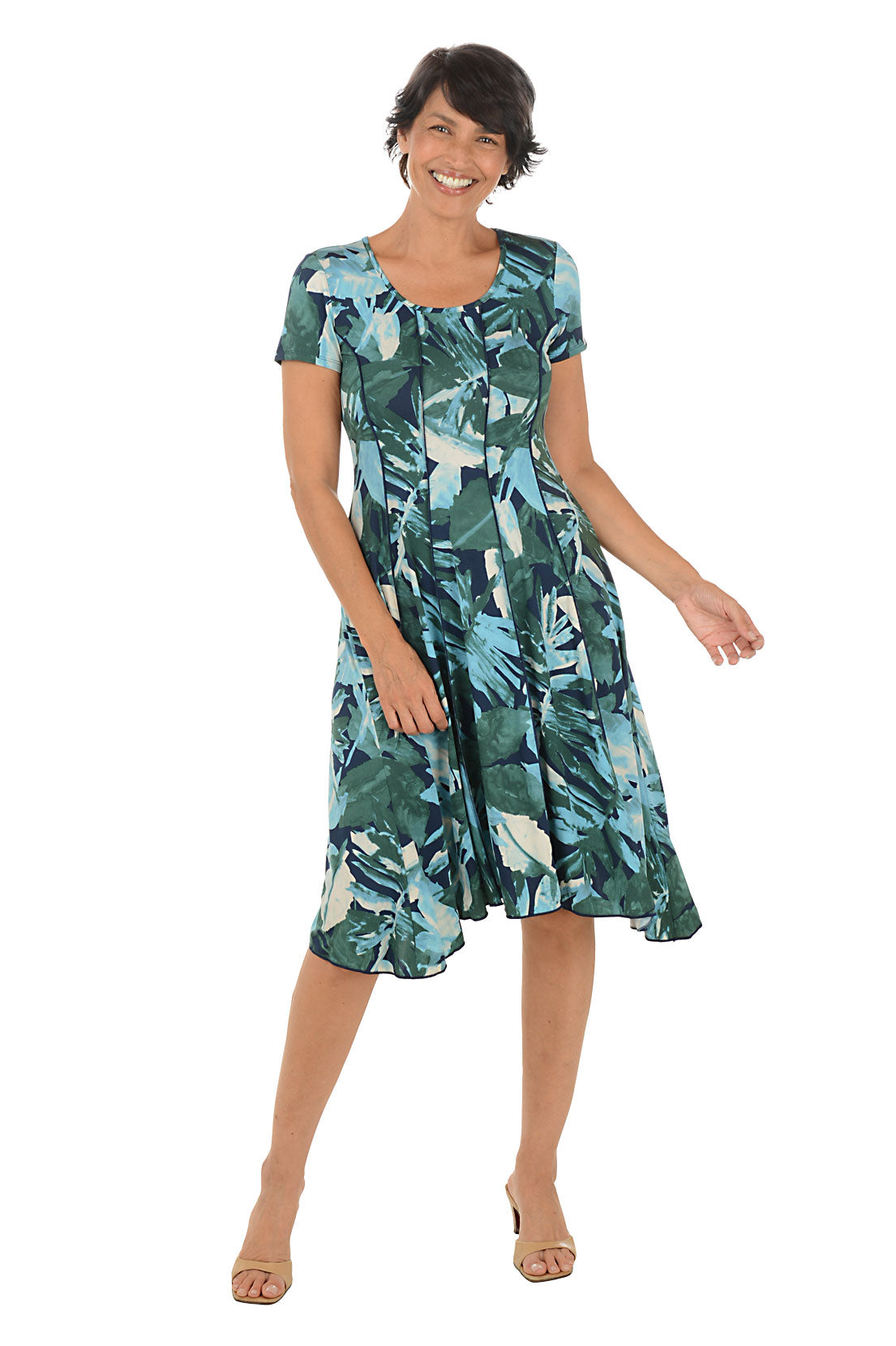 Hazy Ferns Short Sleeve Seamed Dress