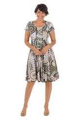 Spiral Puff Print Seamed Dress