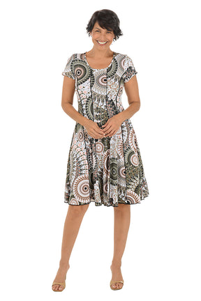 Spiral Puff Print Seamed Dress