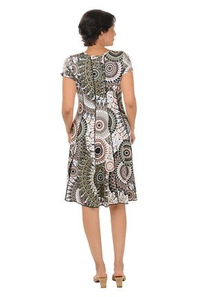 Spiral Puff Print Seamed Dress
