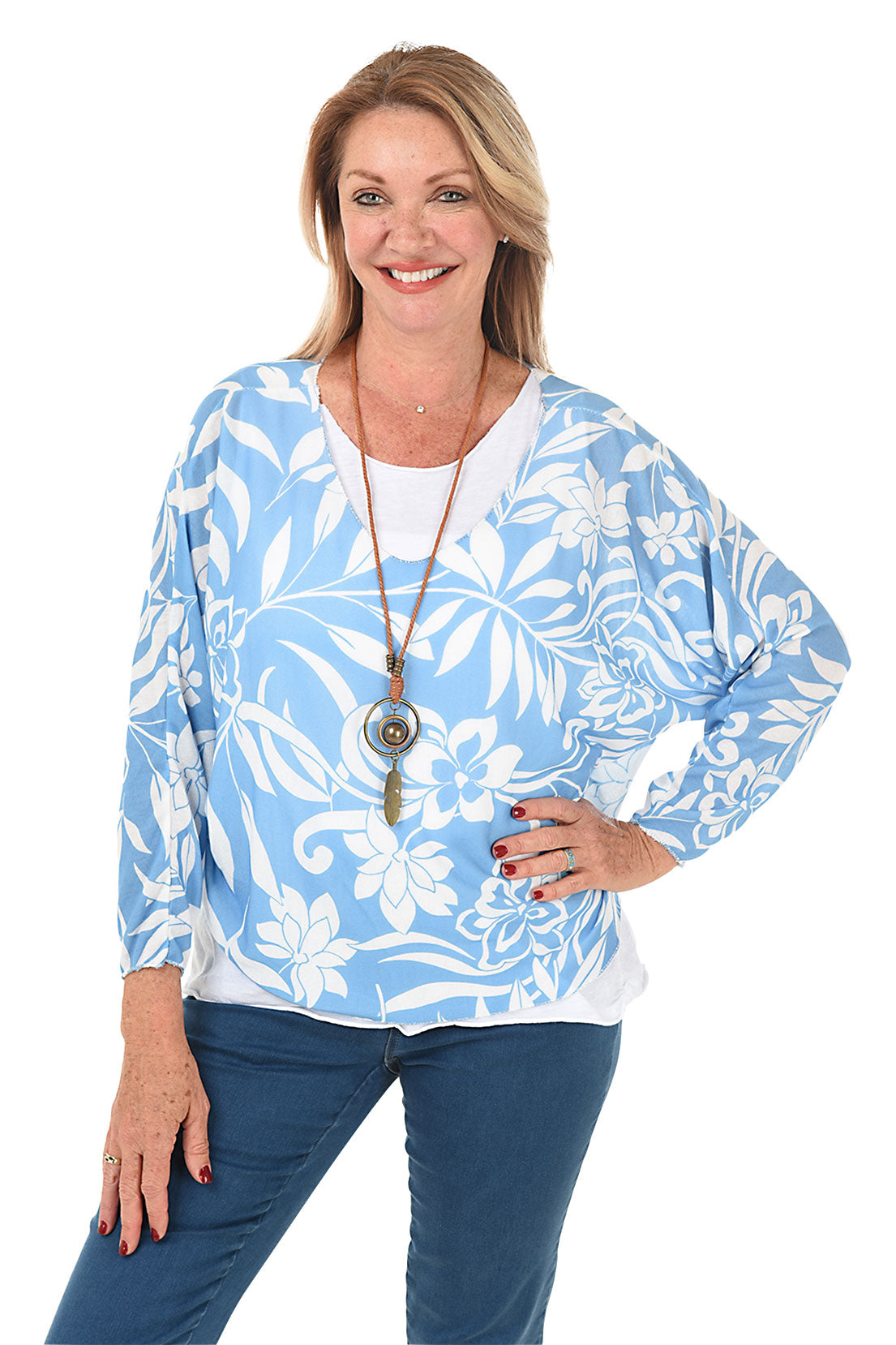 Blue Hibiscus Layered Necklace Top