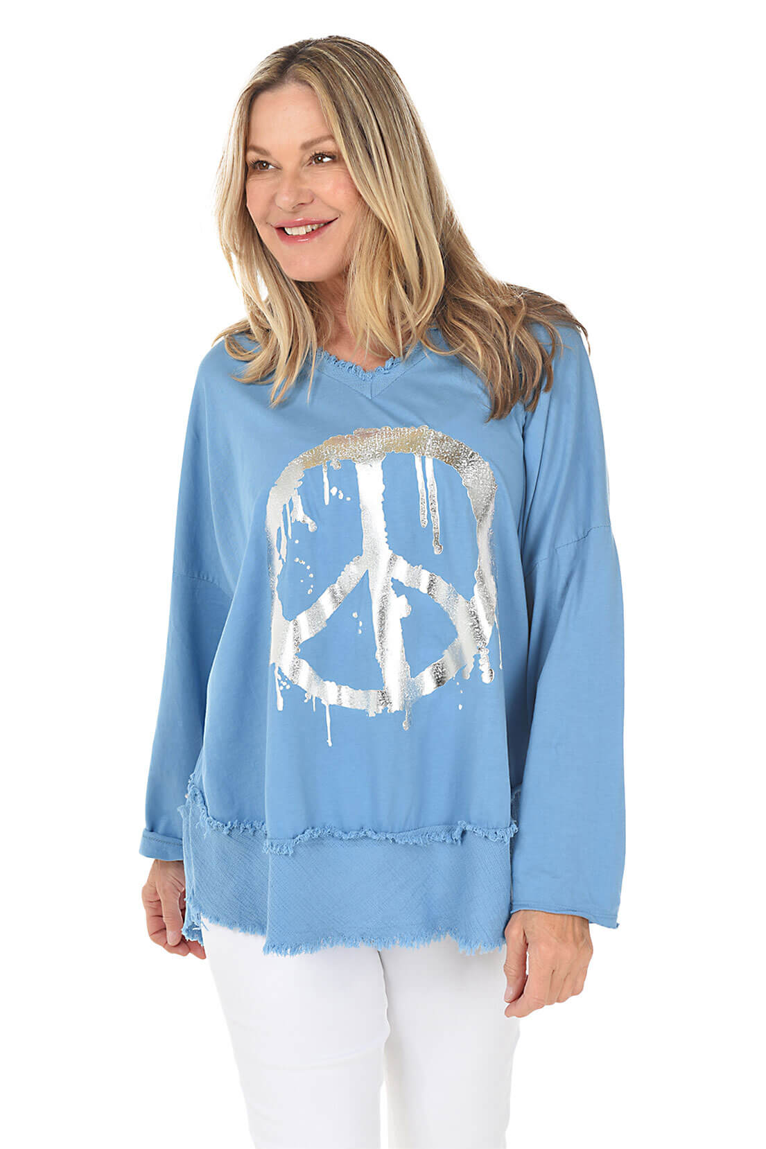 Silver Peace Sign Frayed Top