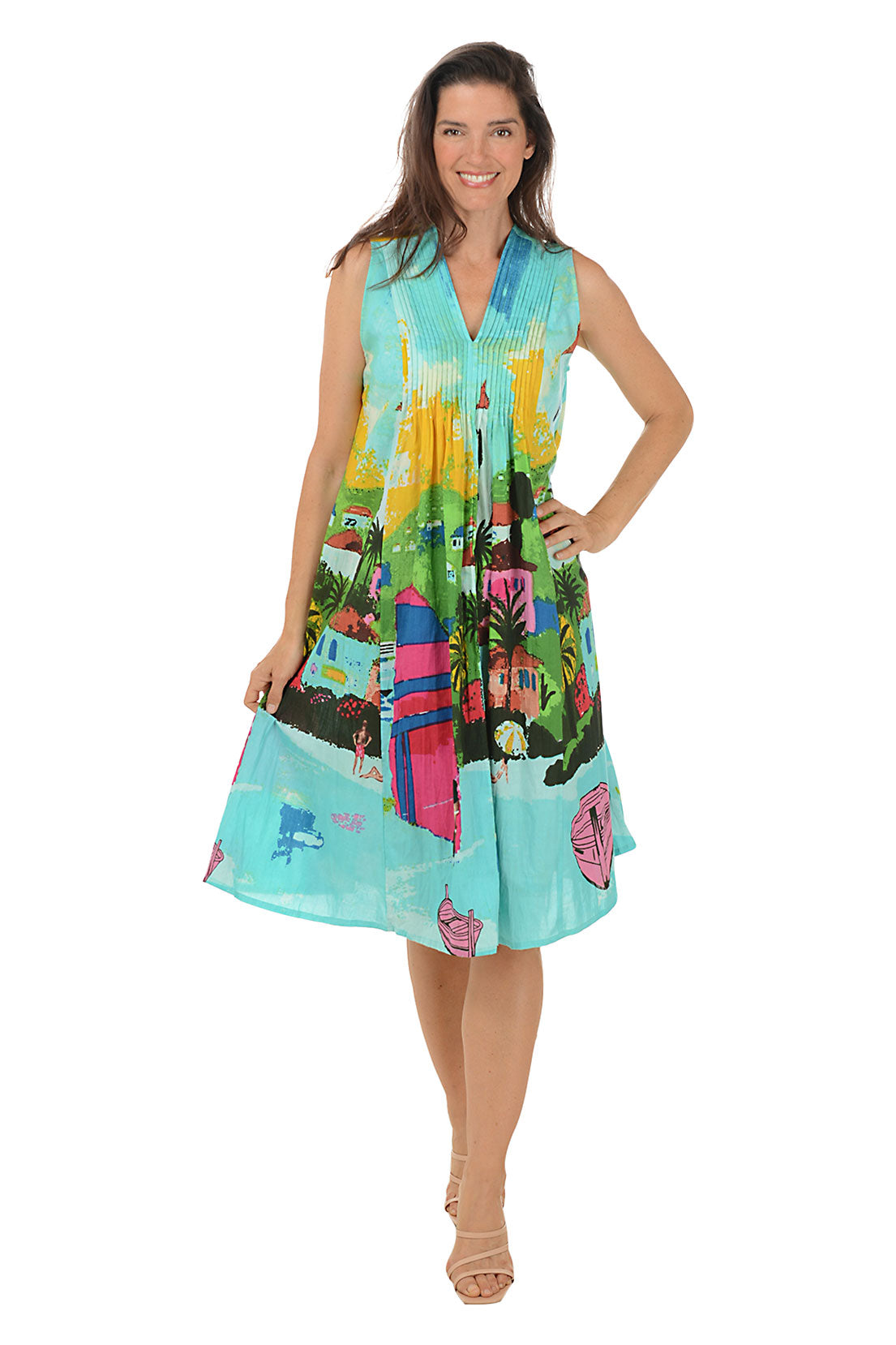 Caribbean Organic Cotton Pleated Sleeveless Dress