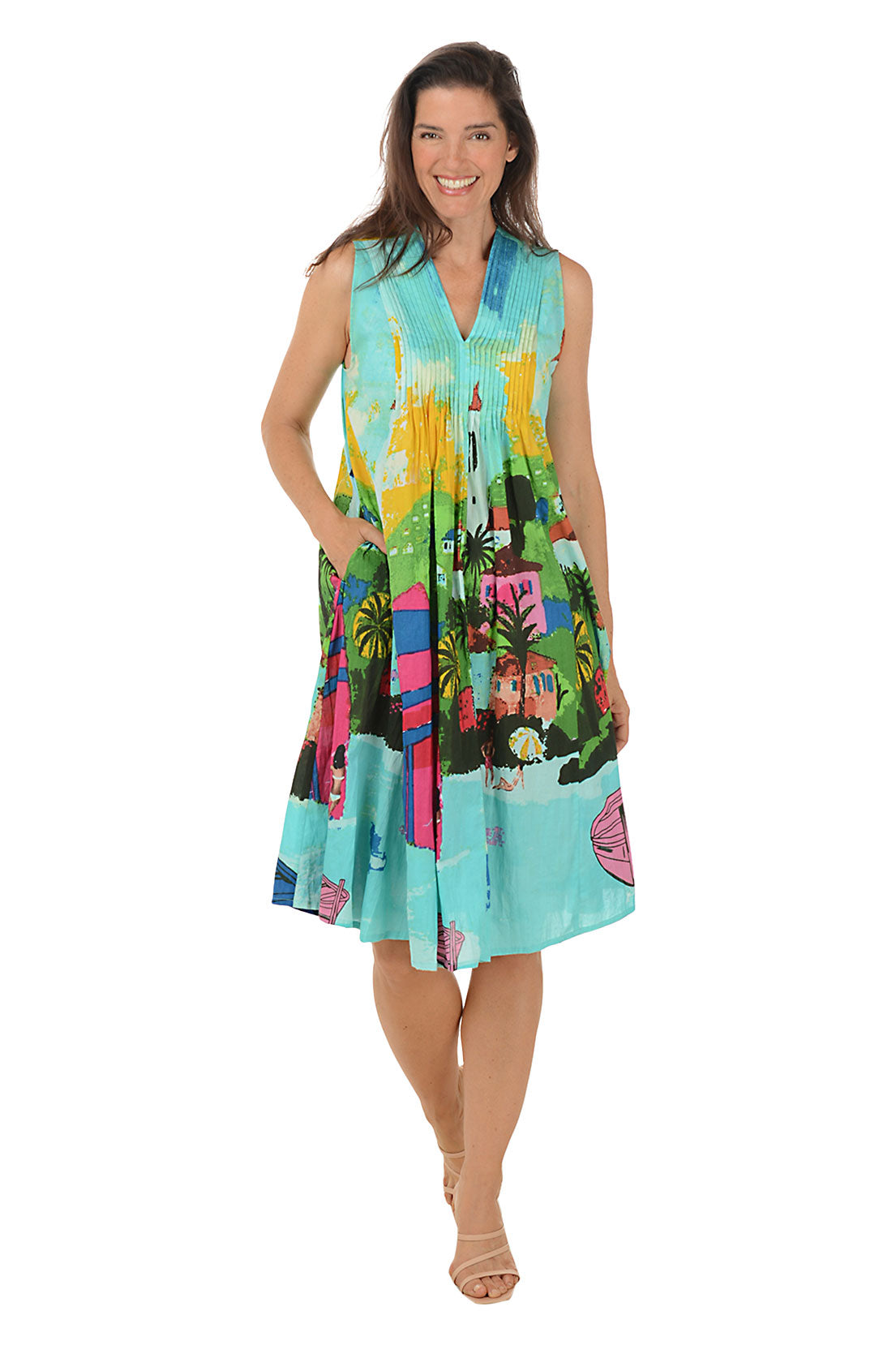 Caribbean Organic Cotton Pleated Sleeveless Dress