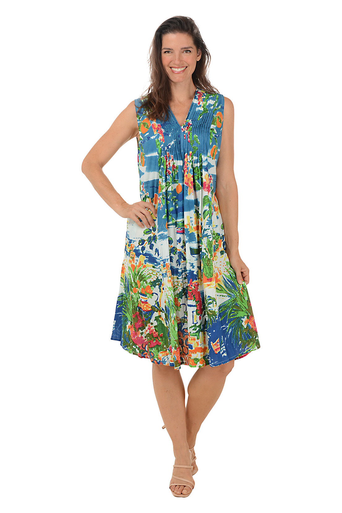 Positano Organic Cotton Pleated Sleeveless Dress