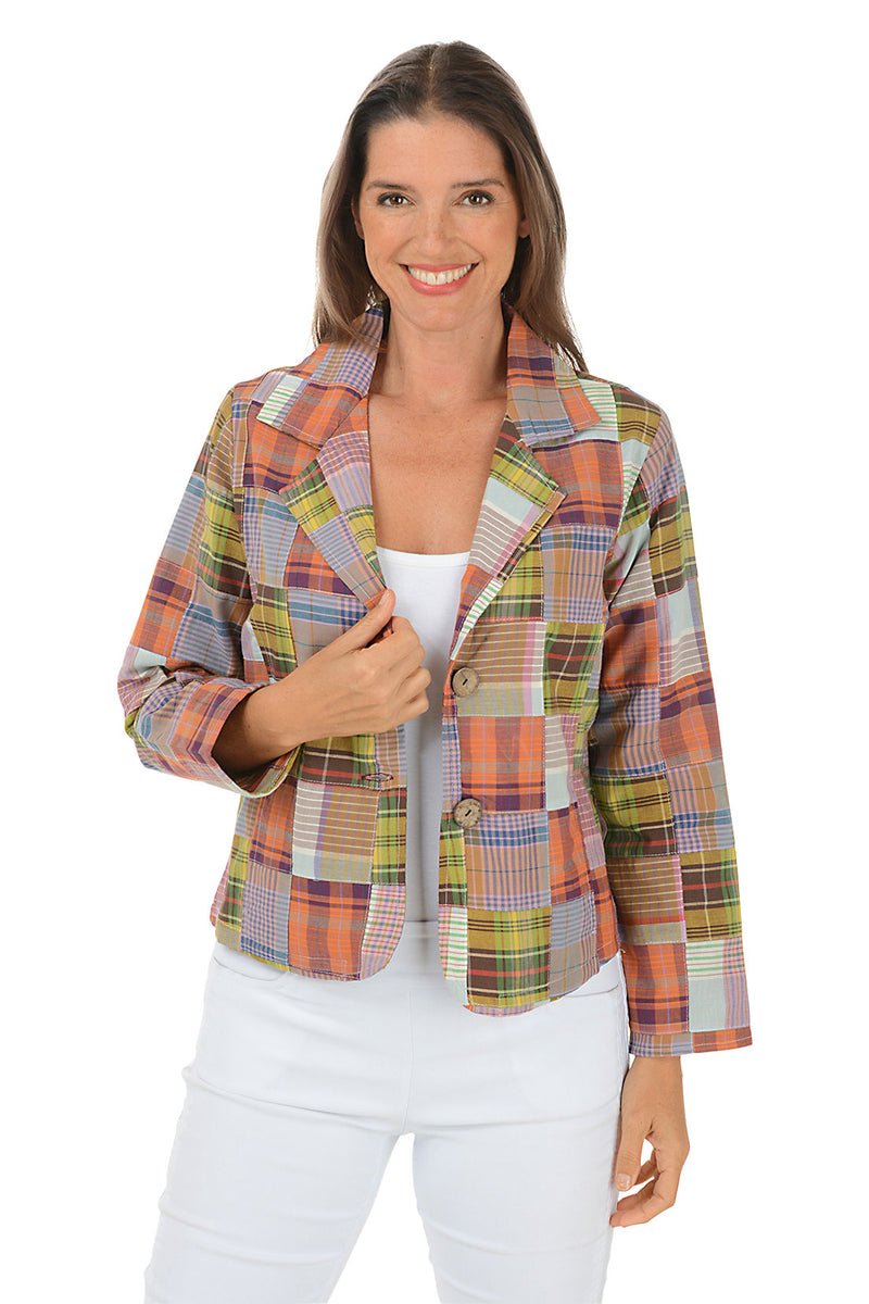 Vintage Eddie Bauer Madras Plaid Hooded Zip Jacket Terry