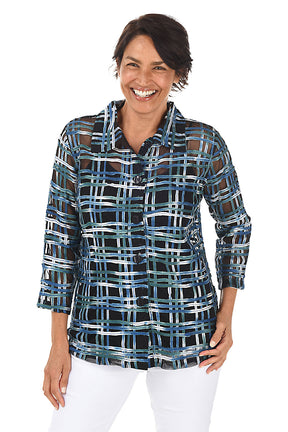 Oona Plaid Mesh Button-Front Shirt