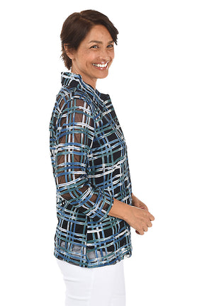 Oona Plaid Mesh Button-Front Shirt