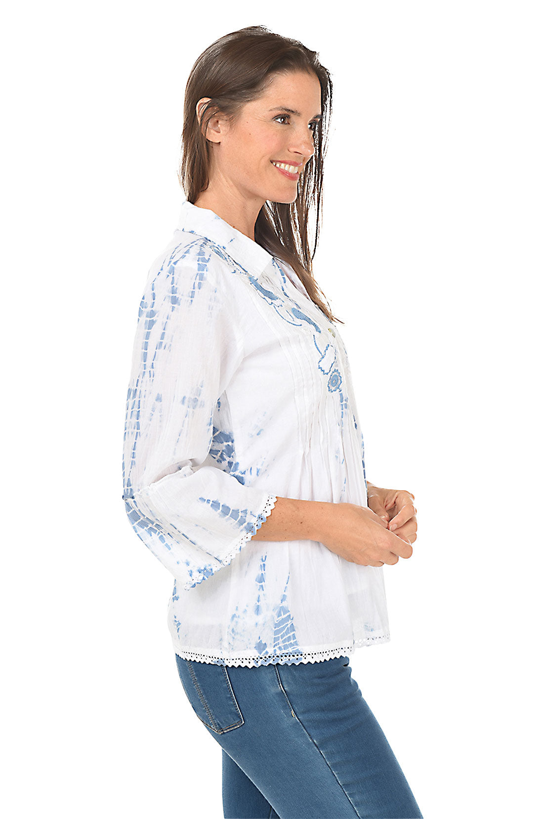 Blue Presley Embroidered Bell Sleeve Shirt