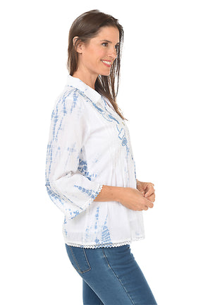 Petite Blue Presley Embroidered Bell Sleeve Shirt