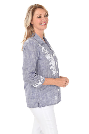 Embroidered Chambray Button-Front Shirt