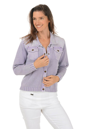 Button-Front Denim Sweater Jacket
