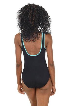 Color Coated Shirred Zipper Tank Swimsuit
