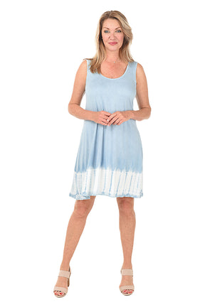 Chambray Tie-Dye Border Sleeveless Dress
