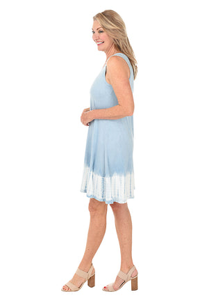 Chambray Tie-Dye Border Sleeveless Dress