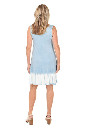 Chambray Tie-Dye Border Sleeveless Dress