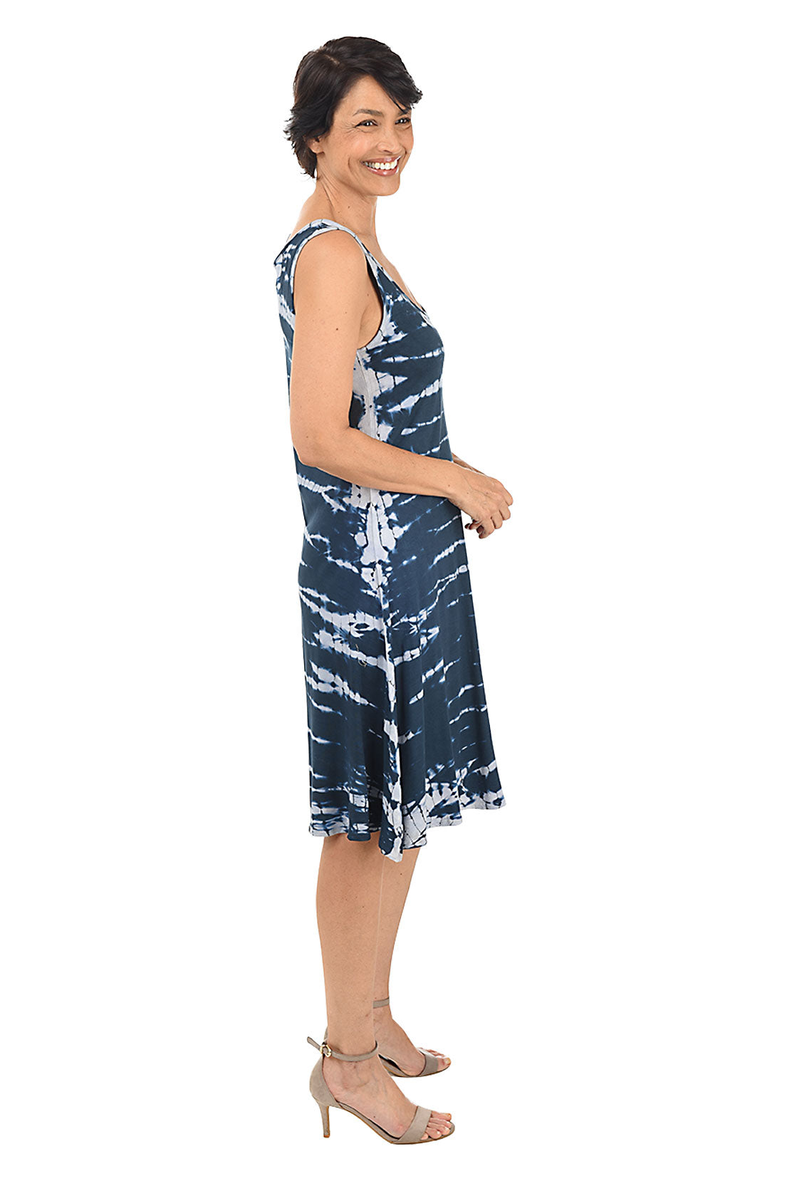 Blue Striped Tie-Dye Sleeveless Dress