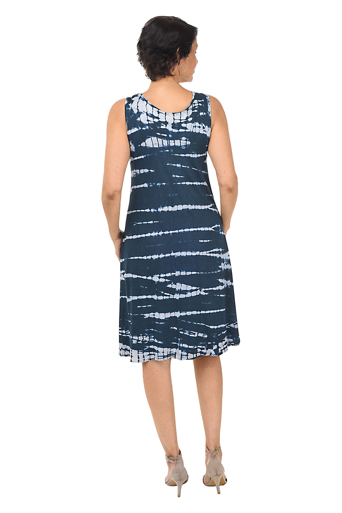 Blue Striped Tie-Dye Sleeveless Dress