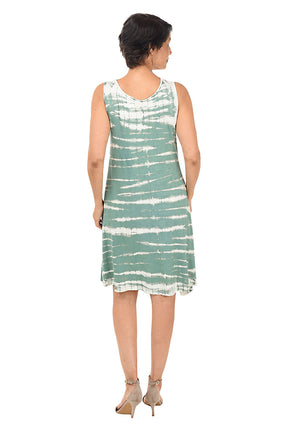 Sage Striped Tie-Dye Sleeveless Dress