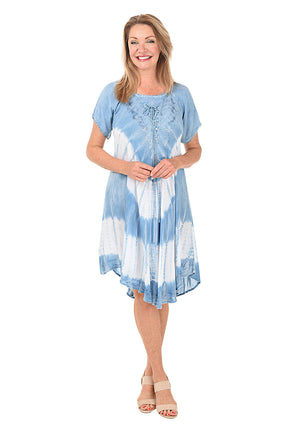 Chambray Tie-Dye Lace-Up Dress