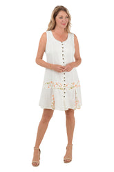 Natural Palm Embroidery Button-Front Tank Dress