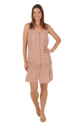 Sand Palm Embroidery Button-Front Tank Dress