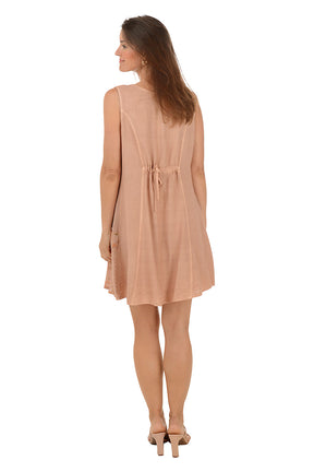 Sand Palm Embroidery Button-Front Tank Dress