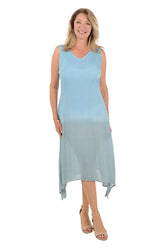 Blue Dip-Dye Sleeveless Midi Dress