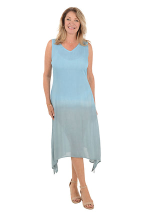 Blue Dip-Dye Sleeveless Midi Dress