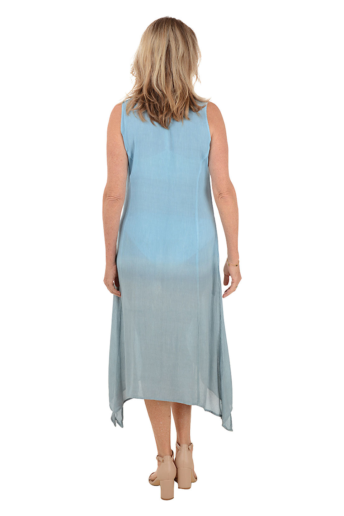 Blue Dip-Dye Sleeveless Midi Dress