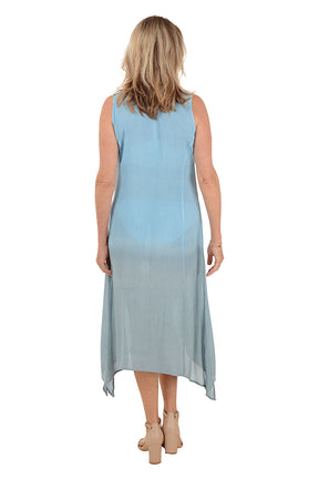 Blue Dip-Dye Sleeveless Midi Dress