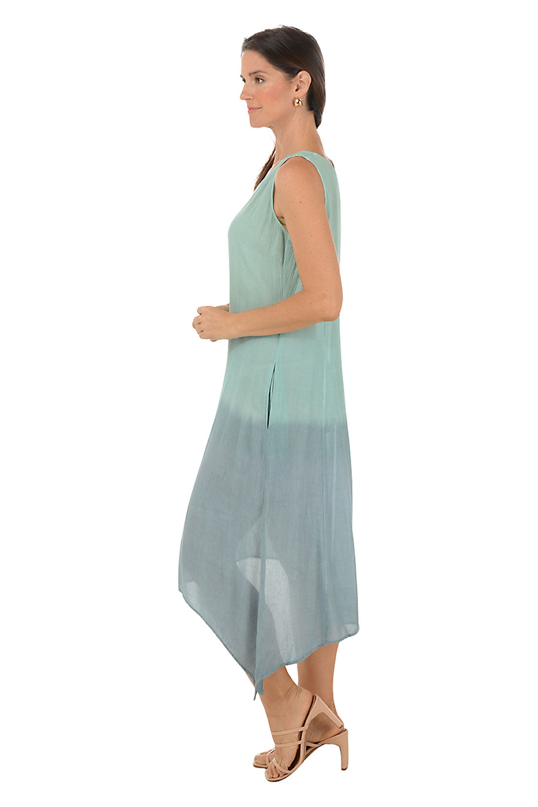 Celadon Dip-Dye Sleeveless Midi Dress