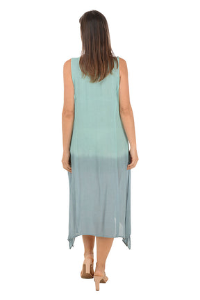 Celadon Dip-Dye Sleeveless Midi Dress