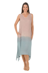 Mauve Dip-Dye Sleeveless Midi Dress