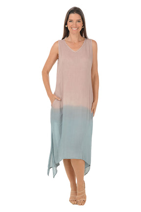 Mauve Dip-Dye Sleeveless Midi Dress