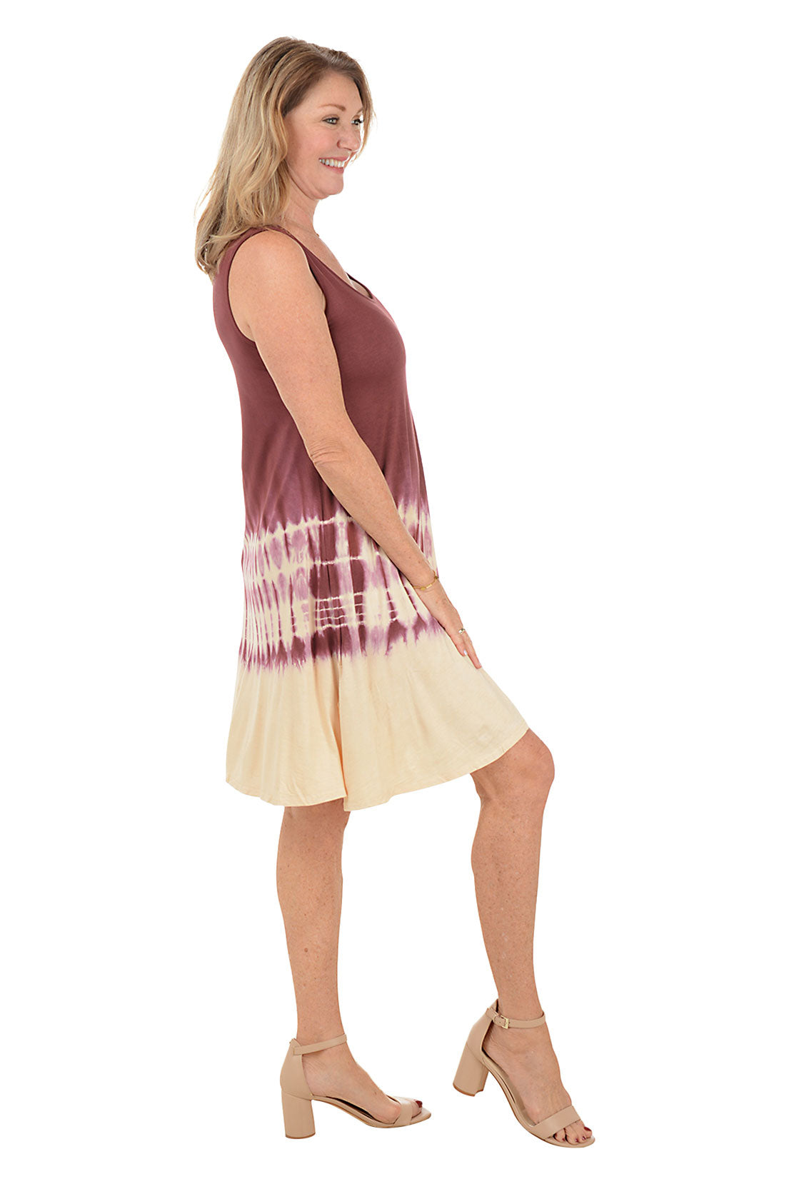 Burgundy Diagonal Tie-Dye Sleeveless Dress