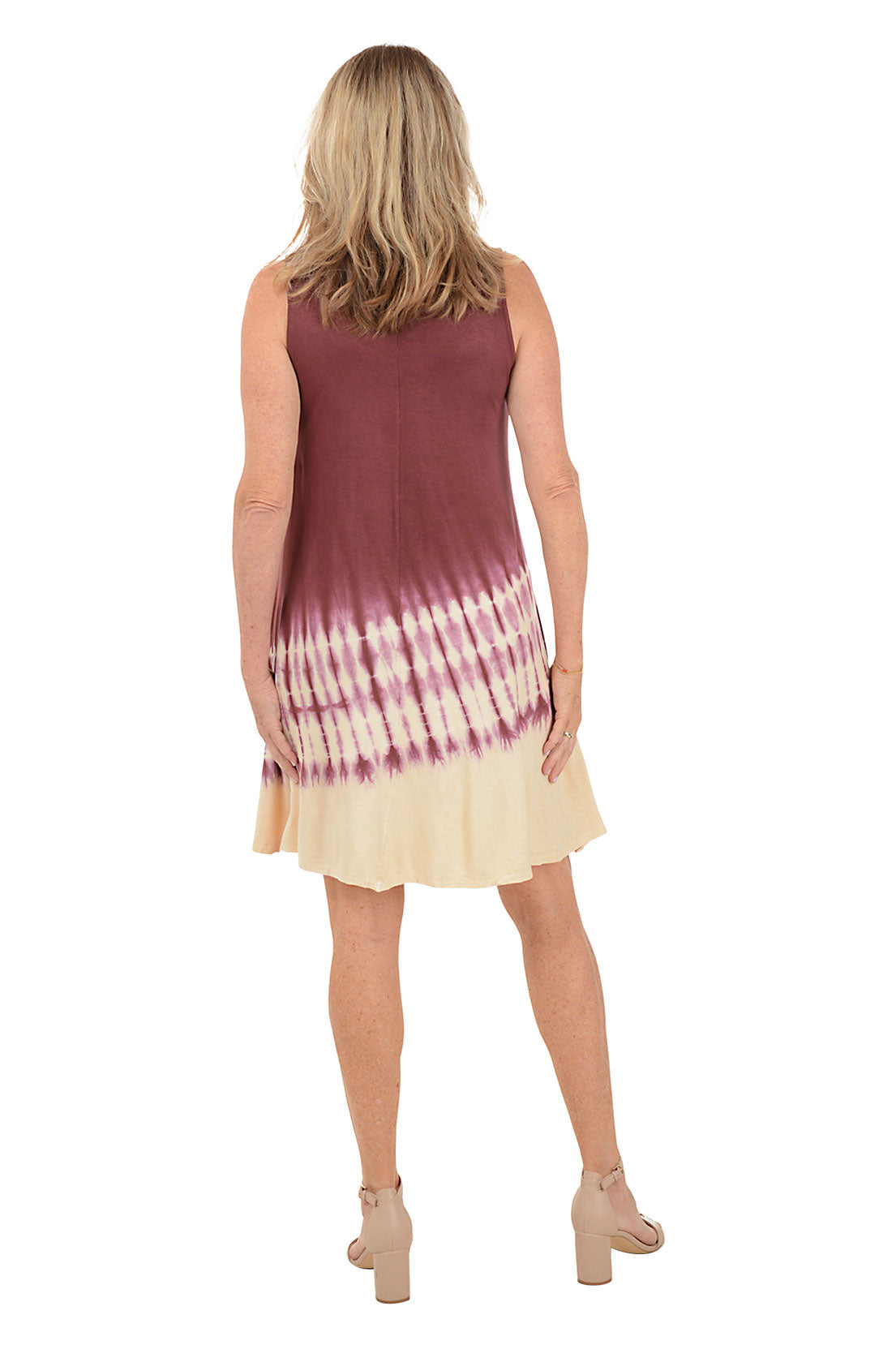 Burgundy Diagonal Tie-Dye Sleeveless Dress