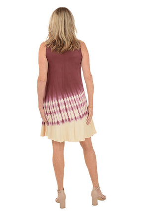 Burgundy Diagonal Tie-Dye Sleeveless Dress