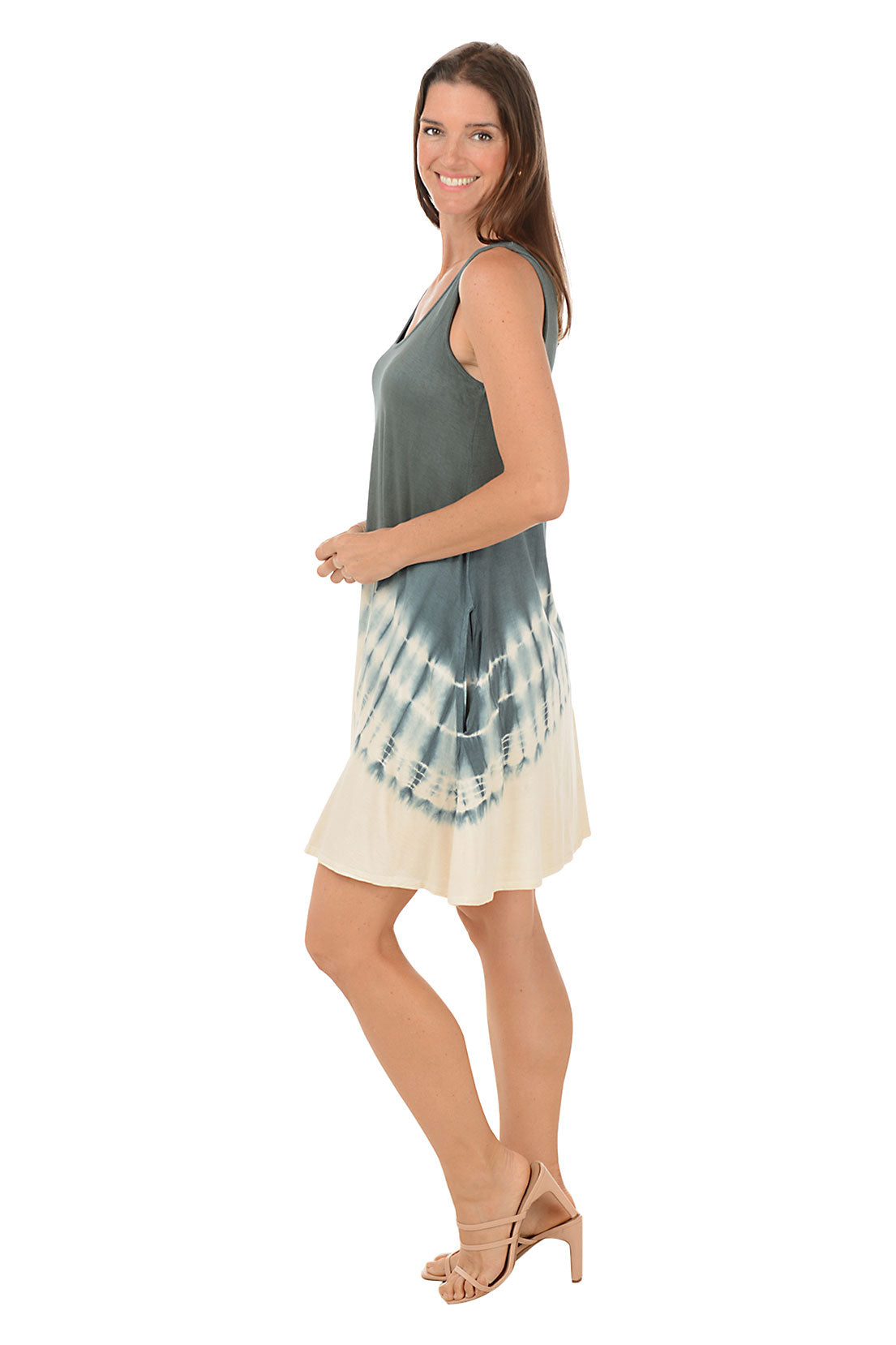 Grey Diagonal Tie-Dye Sleeveless Dress