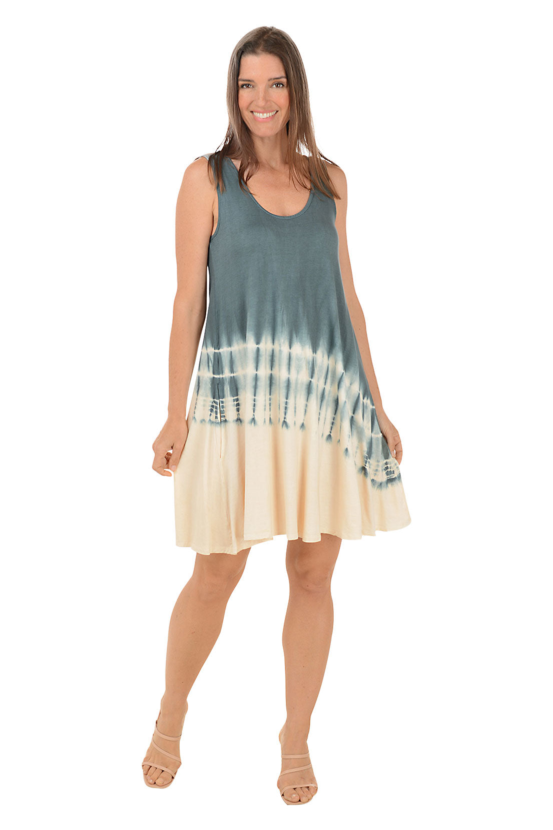 Grey Diagonal Tie-Dye Sleeveless Dress