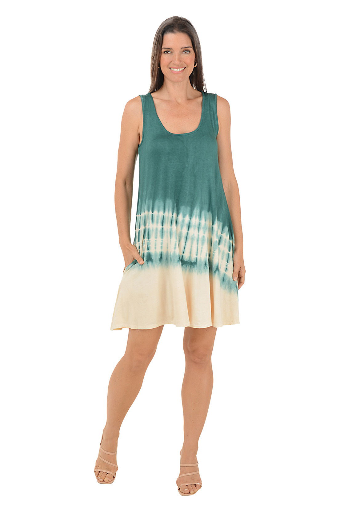 Peacock Diagonal Tie-Dye Sleeveless Dress