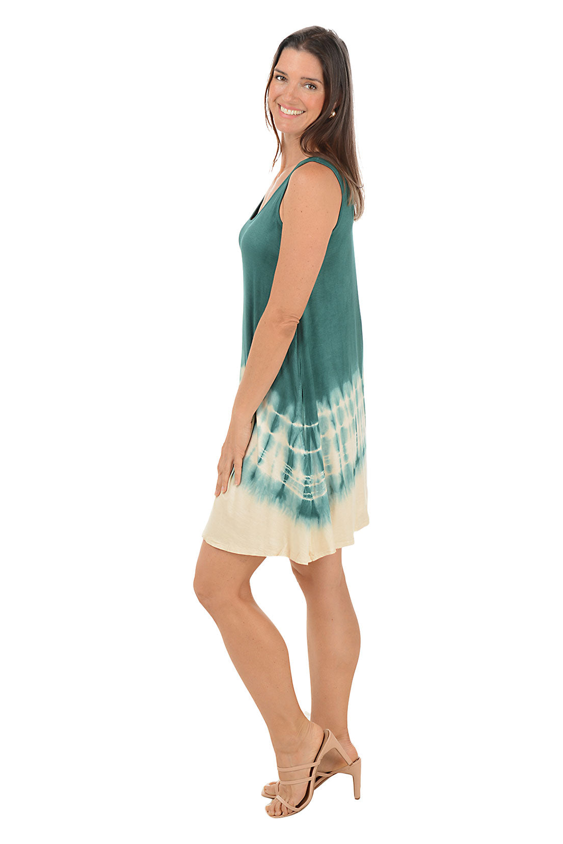 Peacock Diagonal Tie-Dye Sleeveless Dress