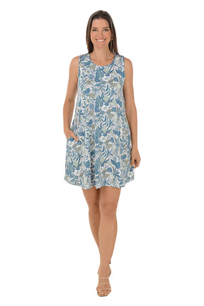 Blue Spring Bouquet Sleeveless Knit Dress