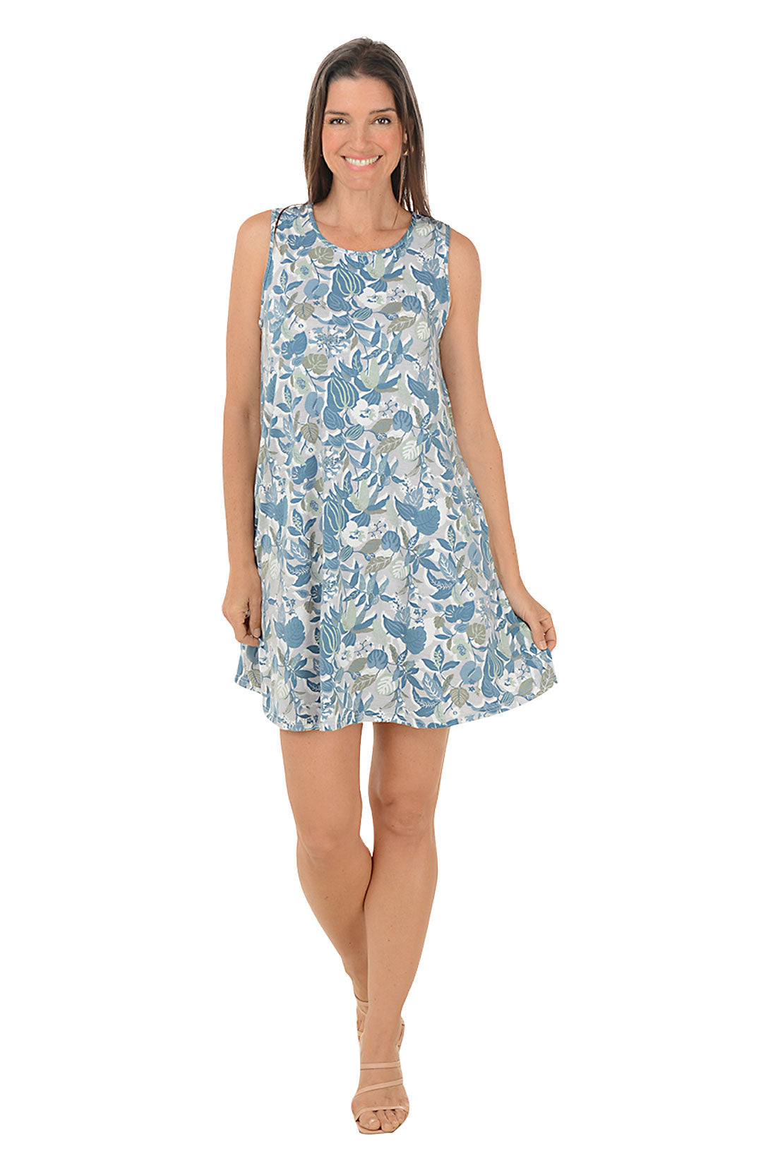 Blue Spring Bouquet Sleeveless Knit Dress