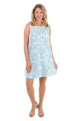 Blue Retro Floral Sleeveless Knit Dress