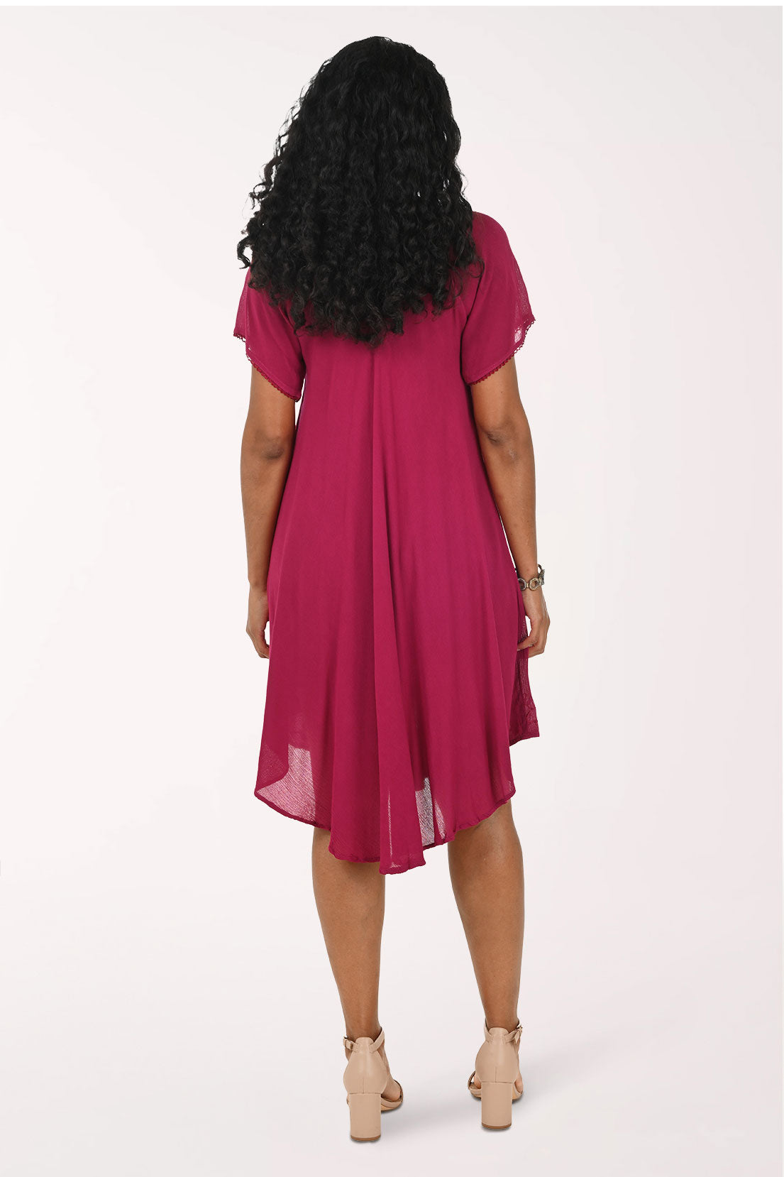 Embroidered Lace-Up Neck Short Sleeve Dress